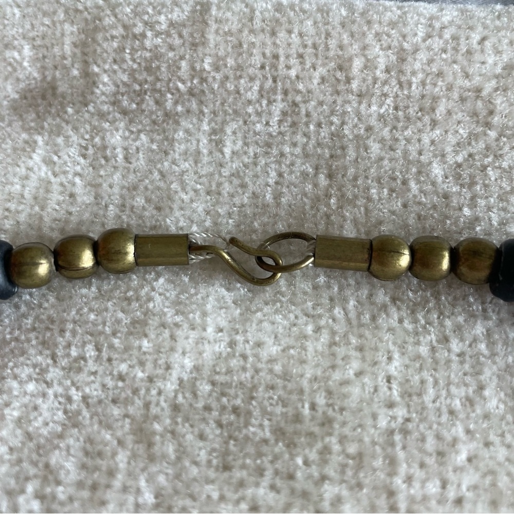 Vintage Beaded Necklace, Black Beaded Necklace, Gold beads, Brass beads - Picture 6 of 6